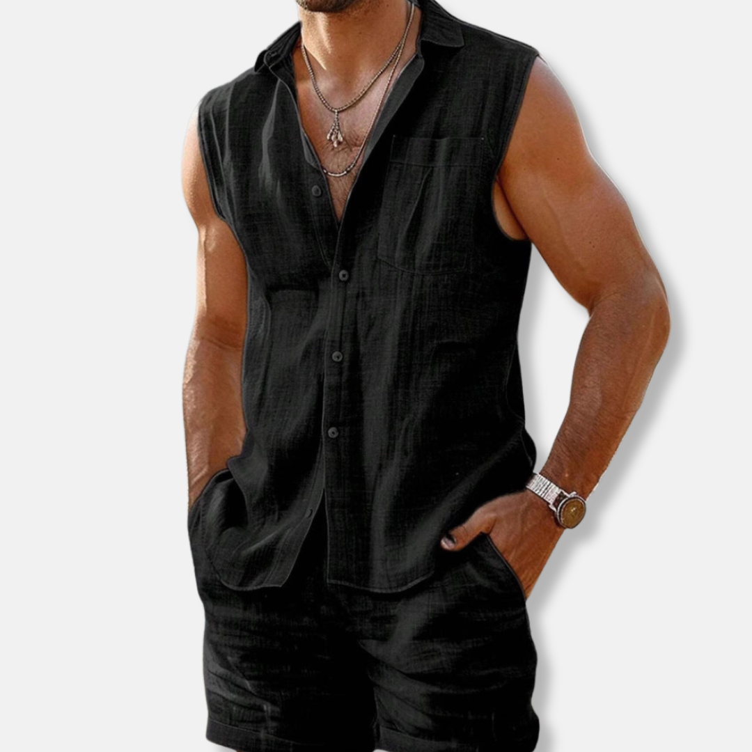Ferron Men’s Sleeveless Linen Shirt Set