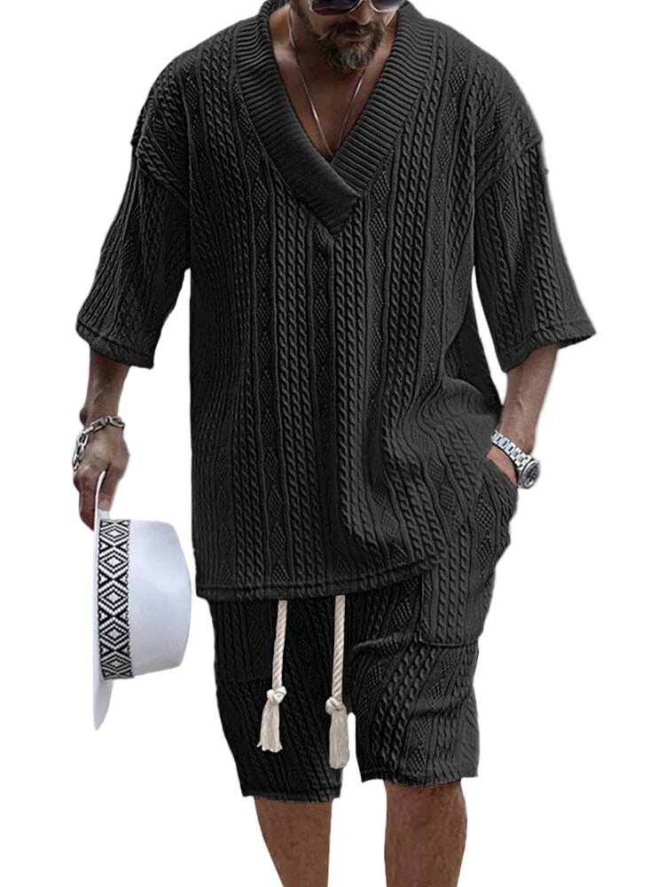 Coriolanus Men’s Knit V-Neck Short Sleeve Set